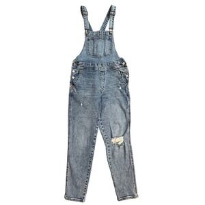 Old Navy Womens Size 2 Petite Denim Overalls Distressed Blue Jean Jumpsuit